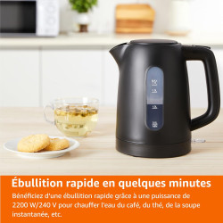 Amazon Basics Bouilloire Électrique 1,7L, 2200 W, Sans BPA avec Base 360°, Arrêt Automatique et Filtre Anti-Calcaire Amovible, N