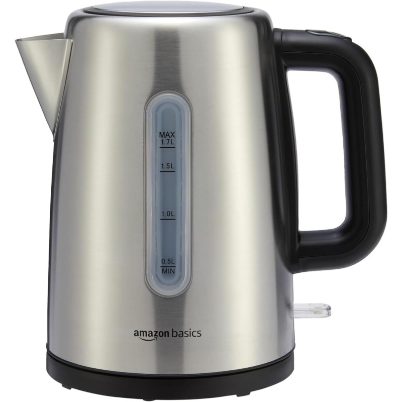 Amazon Basics Bouilloire électrique portable en acier inoxydable - 1.7 Litres, Argenté