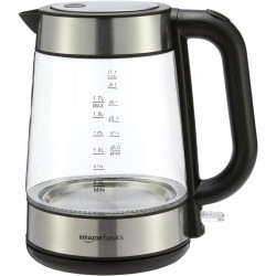 Amazon Basics Bouilloire électrique en verre, 1.7 l, 2200W, Noir, Argenté