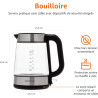Amazon Basics Bouilloire électrique en verre, 1.7 l, 2200W, Noir, Argenté