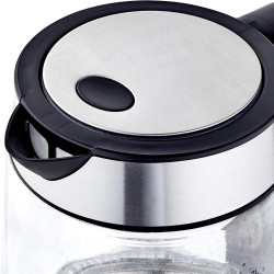 Amazon Basics Bouilloire électrique en verre, 1.7 l, 2200W, Noir, Argenté