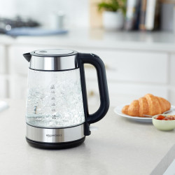 Amazon Basics Bouilloire électrique en verre, 1.7 l, 2200W, Noir, Argenté