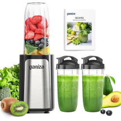 Ganiza Mixeur 900W, Mini Blender pour Smoothies, avec 3 Gourdes Portables (2×500ml+1×700ml), Lame à 4 Couteaux en Acier Inoxydab