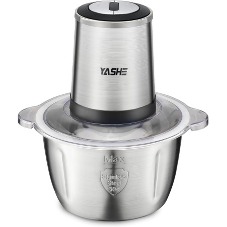 YASHE Hachoir Électrique 500W, Robot de Cuisine avec Bol en Acier Inoxydable 1,8L, Hachoir à Viande avec 4 Lames Doubles, 2 Vite