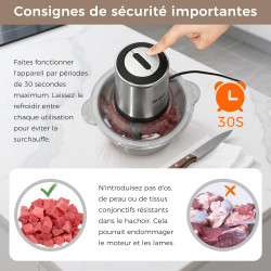 YASHE Hachoir Électrique 500W, Robot de Cuisine avec Bol en Acier Inoxydable 1,8L, Hachoir à Viande avec 4 Lames Doubles, 2 Vite