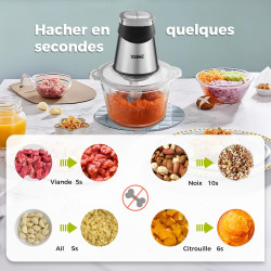 YASHE Hachoir Électrique 1,8L+2L, Robot de Cuisine avec Récipients en Verre et en Acier Inoxydable, Hachoir à Viande 500W à 2 Vi