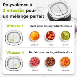 YASHE Hachoir Électrique 1,8L+2L, Robot de Cuisine avec Récipients en Verre et en Acier Inoxydable, Hachoir à Viande 500W à 2 Vi