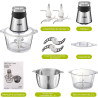 YASHE Hachoir Électrique 1,8L+2L, Robot de Cuisine avec Récipients en Verre et en Acier Inoxydable, Hachoir à Viande 500W à 2 Vi