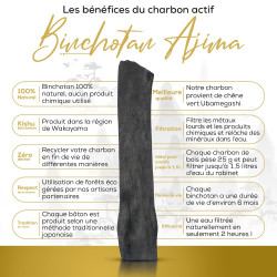 Binchotan Charbon Actif Eau - Baton de Charbon Bio Purificateur d'Eau Naturel x3 - Chaque Baton Filtre Environ 1.5 L - Charbon d