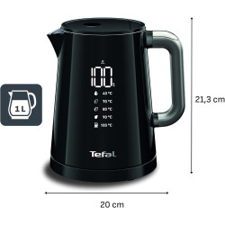Tefal - Bouilloire électrique Smart'N Light Noire - Écran digital - 1 L