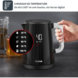 Tefal - Bouilloire électrique Smart'N Light Noire - Écran digital - 1 L
