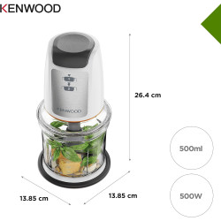 Kenwood CHP61.100WH, Mini Hachoir 500 W, Bol de 0,8 L, Blanc