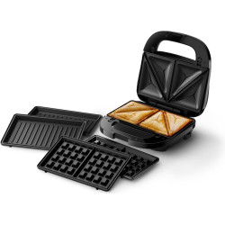 Philips Croque-Monsieur 5000, 3-en-1, 3 Jeux de Plaques, 750W, Noir | Plaques polyvalantes: Toaster, Croque monsieur & Gaufrier,