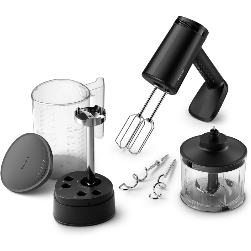 Philips Batteur électrique 5000, 3en1, 500W, 5 vitesses, Noir | 3en1 Mixeur plongeant, hachoir inclus & batteur, Écran LED, gobe