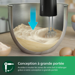 Philips Batteur électrique 5000, 3en1, 500W, 5 vitesses, Noir | 3en1 Mixeur plongeant, hachoir inclus & batteur, Écran LED, gobe