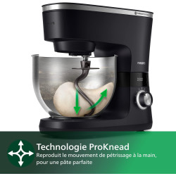 Philips Robot multifonction 7000 ProKnead, 1000W, 8 vitesses, 5,5L | Robot pâtissier avec mélangeur Perfect Fit, minuteur LED in