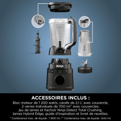 Ninja Detect Power Blender Pro & Single Serve 2-en-1, 1200W TB301EU | mixeur avec récipient 2L, 2 gobelets individuels, mixeur p