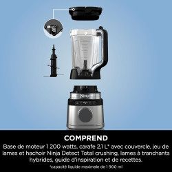 Ninja Detect Power Blender Pro 1200W, récipient 2L, noir TB201EU | (1900ml de capacité maximale de liquide), mixeur puissant pou