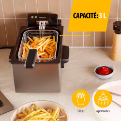 Tristar Friteuse à huile, 3L, Zone Froide, Thermostat réglable 190°C, Pièces lavables, Fenêtre, Rangement pour câble, Protection