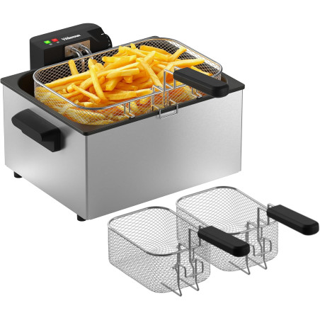 Tristar Friteuse en Acier Inoxydable, Capacité 5 L, 3000 W, Thermostat Réglable, Panier Amovible, Usage Semi Professionnel, FR-9