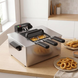 Tristar Friteuse en Acier Inoxydable, Capacité 5 L, 3000 W, Thermostat Réglable, Panier Amovible, Usage Semi Professionnel, FR-9