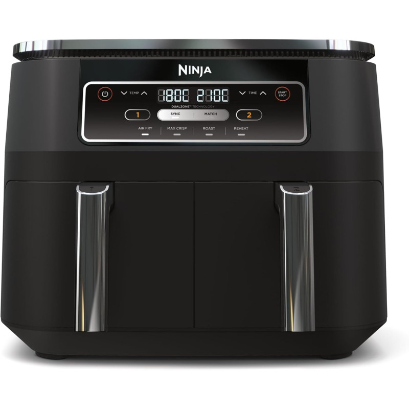 Ninja Foodi Dual Zone Air Fryer numérique, 2 tiroirs, 7,6L, 4-en-1 AF200EU | sans huile, Friture à air, Max Crisp, Rôtissage, Ré
