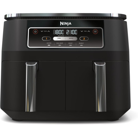 Ninja Foodi Dual Zone Air Fryer numérique, 2 tiroirs, 7,6L, 4-en-1 AF200EU | sans huile, Friture à air, Max Crisp, Rôtissage, Ré