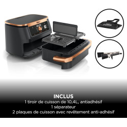 Ninja Foodi FlexDrawer Air Fryer 2 Compartiments, 10,4L, 7 en 1 AF500EUCP | Séparateur Amovible Grande Capacité de 10.4L, Air Fr
