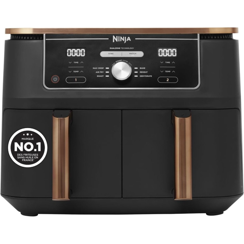 Ninja Foodi MAX Dual Zone Air Fryer, 2 Tiroirs, 9,5L, 6-en-1 AF400EUCP | Sans Huile, Air Fry, Max Crisp, Rôtir, Cuire, Paniers A