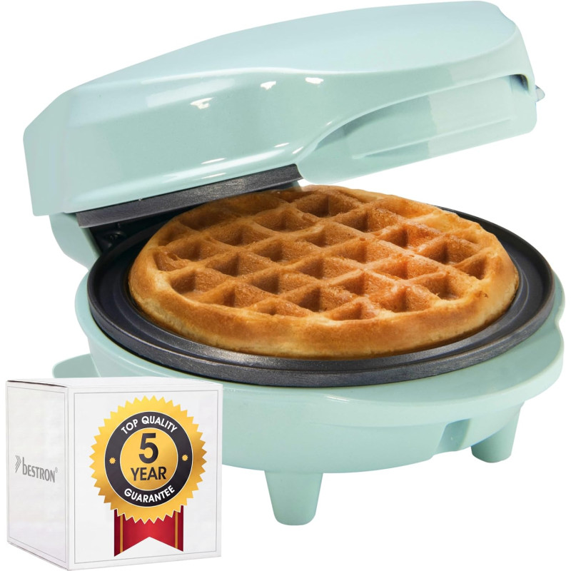 Bestron Mini gaufrier pour gaufres classiques, Petit gaufrier avec revêtement anti-adhésif, pour les anniversaires d'enfants, le