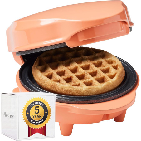 Bestron mini gaufrier pour gaufres classiques, petit gaufrier avec revêtement anti-adhésif, pour les anniversaires d'enfants, le