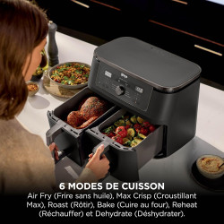 Ninja MAX DualZone Air Fryer XL numérique, deux compartiments, 9,5 L, 6-en-1, Air Fry, Max Crisp, Roast, Bake, Reheat, Dehydrate