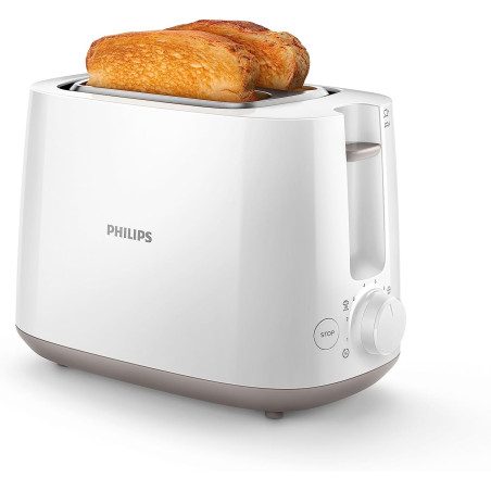 Philips Grille-pain Daily, 2 fentes larges, 8 réglages, 830W, Blanc | Toaster avec réchauffe-viennoiseries, Décongélation & arrê