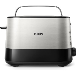 Philips Grille-pain - 2 Fentes, 7 Réglages, Réchauffe-Viennoiseries, Décongélation, Surélévation, Arrêt Automatique, Noir (HD263
