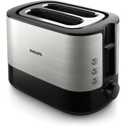 Philips Grille-pain - 2 Fentes, 7 Réglages, Réchauffe-Viennoiseries, Décongélation, Surélévation, Arrêt Automatique, Noir (HD263
