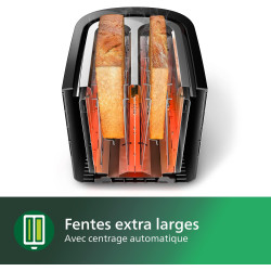 Philips Grille-pain - 2 Fentes, 7 Réglages, Réchauffe-Viennoiseries, Décongélation, Surélévation, Arrêt Automatique, Noir (HD263