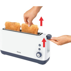 Tefal - Grille-pain compact 1 fente extra-large - 850w - Blanc | Grille-pain capable de griller toasts et baguettes - 7 niveaux 