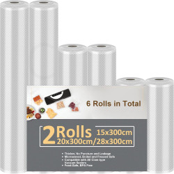 Rouleau Sous Vide Alimentaire, 6 Packs Sac Sous Vide Alimentaire, Convient à Tous Machine Sous Vide, 28 x 300cm, 20 x 300cm, 15 