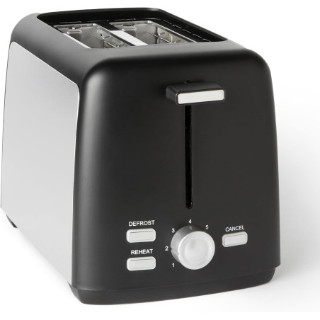 Amazon Basics Grille-Pain 2 Tranches avec 7 Niveaux de Dorage et Tiroir Ramasse-miettes Amovible, Fentes Extra Larges, 800W, Noi