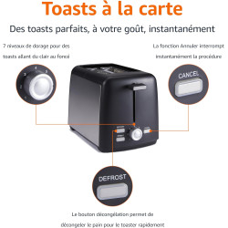 Amazon Basics Grille-Pain 2 Tranches avec 7 Niveaux de Dorage et Tiroir Ramasse-miettes Amovible, Fentes Extra Larges, 800W, Noi