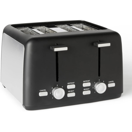 Amazon Basics Grille-Pain 4 Tranches avec 7 Niveaux de Dorage et Tiroir Ramasse-miettes Amovible, Fentes Extra Larges, 1500W, No