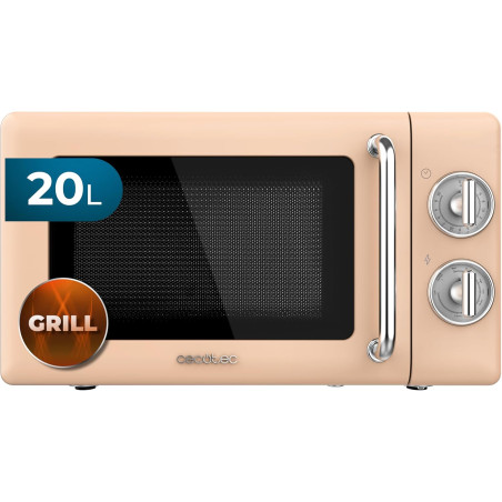 Cecotec micro-ondes 20l avec gril proclean 3110 retro beige | commandes mécaniques, 6 niveaux, minuterie 30 min, éclairage intér