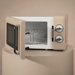 Cecotec micro-ondes 20l avec gril proclean 3110 retro beige | commandes mécaniques, 6 niveaux, minuterie 30 min, éclairage intér