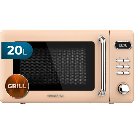 Cecotec micro-ondes avec gril 20 l proclean 5110 retro beige 700w | numérique, 5 niveaux de puissance, 8 programmes automatiques