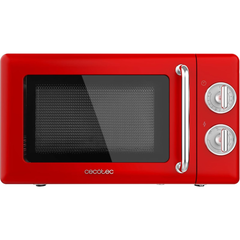 Cecotec micro-ondes 20l avec gril proclean 3110 retro rouge | commandes mécaniques, 6 niveaux, minuterie 30 min, éclairage intér