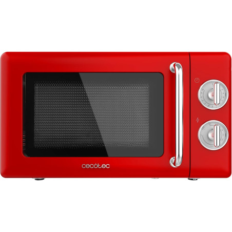 Cecotec micro-ondes 20l avec gril proclean 3110 retro rouge | commandes mécaniques, 6 niveaux, minuterie 30 min, éclairage intér