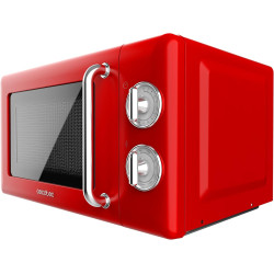 Cecotec micro-ondes 20l avec gril proclean 3110 retro rouge | commandes mécaniques, 6 niveaux, minuterie 30 min, éclairage intér