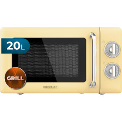 Cecotec micro-ondes 20l avec gril proclean 3110 retro jaune | commandes mécaniques, 6 niveaux, minuterie 30 min, éclairage intér