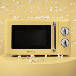 Cecotec micro-ondes 20l avec gril proclean 3110 retro jaune | commandes mécaniques, 6 niveaux, minuterie 30 min, éclairage intér