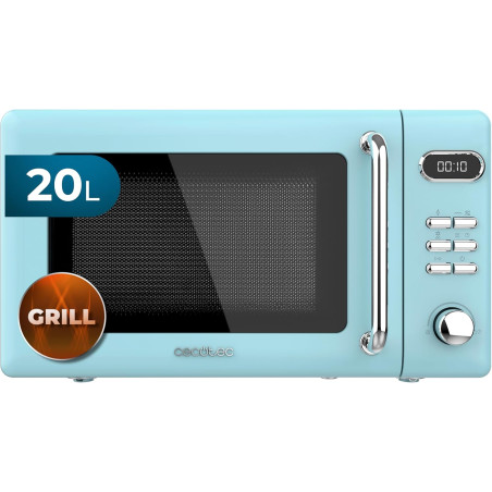 Cecotec micro-ondes avec gril 20 l proclean 5110 retro bleu 700w | numérique, 5 niveaux de puissance, 8 programmes automatiques,